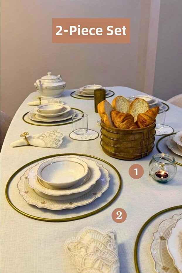 Set of 2 Matte Gold 6-Piece Supla Round Bread Basket Kitchen Set
