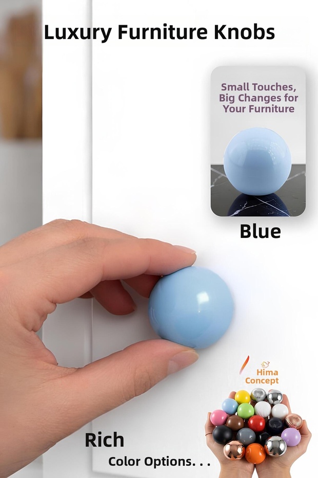 Hard Plastic Button Round Ball Blue Cabinet Furniture Kitchen Cupboard Drawer Handle Knob Handles