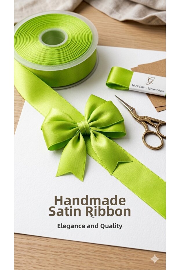 French Satin Neon Green 25mm - 25Meters
