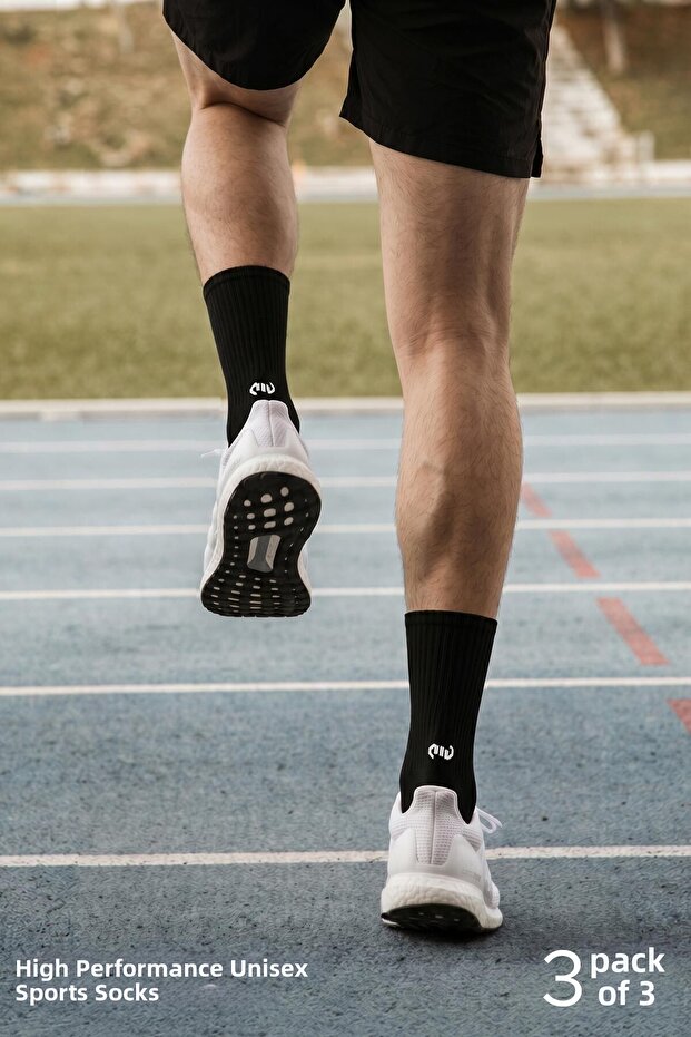 Unisex Cotton Sports Socks, 3-Pack Black