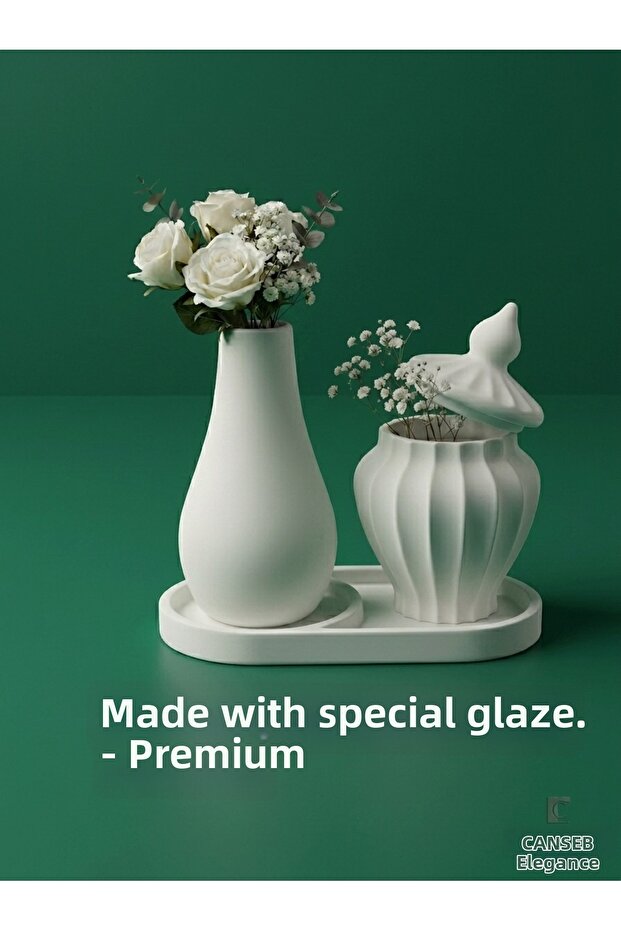 13cm Flower Vase & Storage Container with Pointed Lid Decorative Set