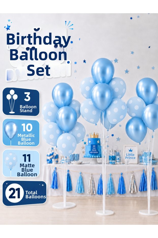 21 Balloons Birthday, Celebration, Party Balloon Set - 3 Balloon Stands - 21 Balloons - Party Decoration - Baby Parties