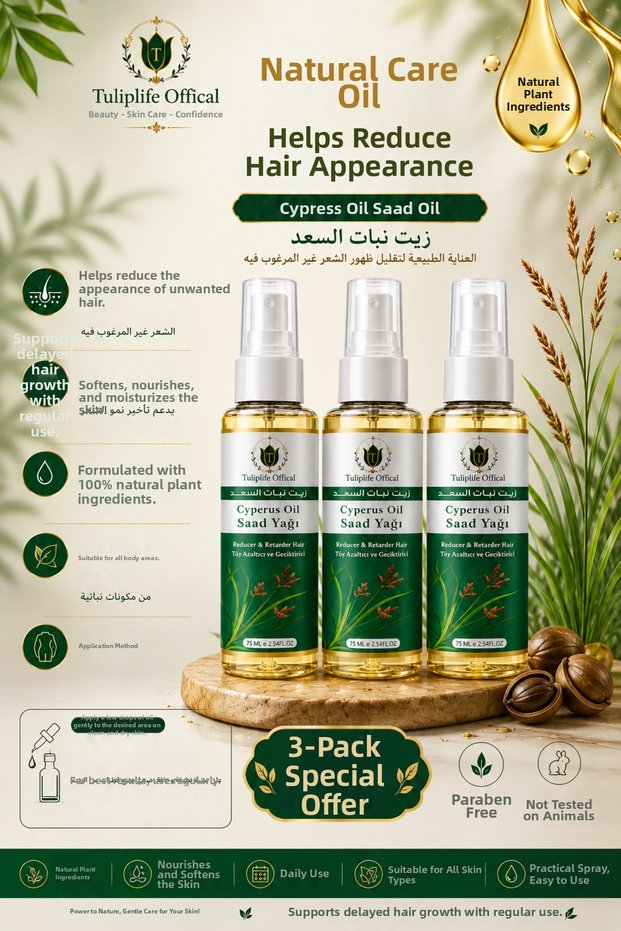Cyperus Oil (Saad Oil) Care Oil That Helps Reduce the Appearance of Hair 75 ml X 3 Pcs
