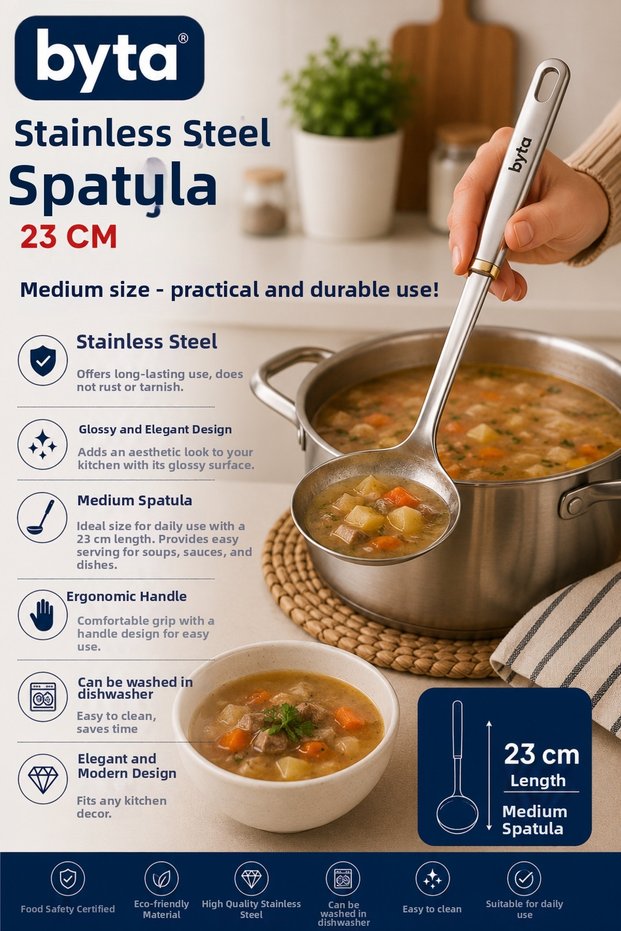 Stainless Steel Medium Size Ladle 23 cm – Soup, Food, and Sauce Serving Ladle