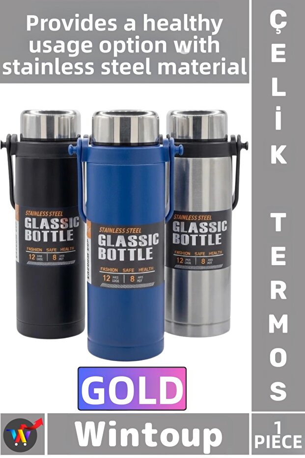 # Thermos Insulated Leakproof Sturdy Camping Outdoor Cold Hot Carrying Steel Thermos with Handle 800 ml Silver