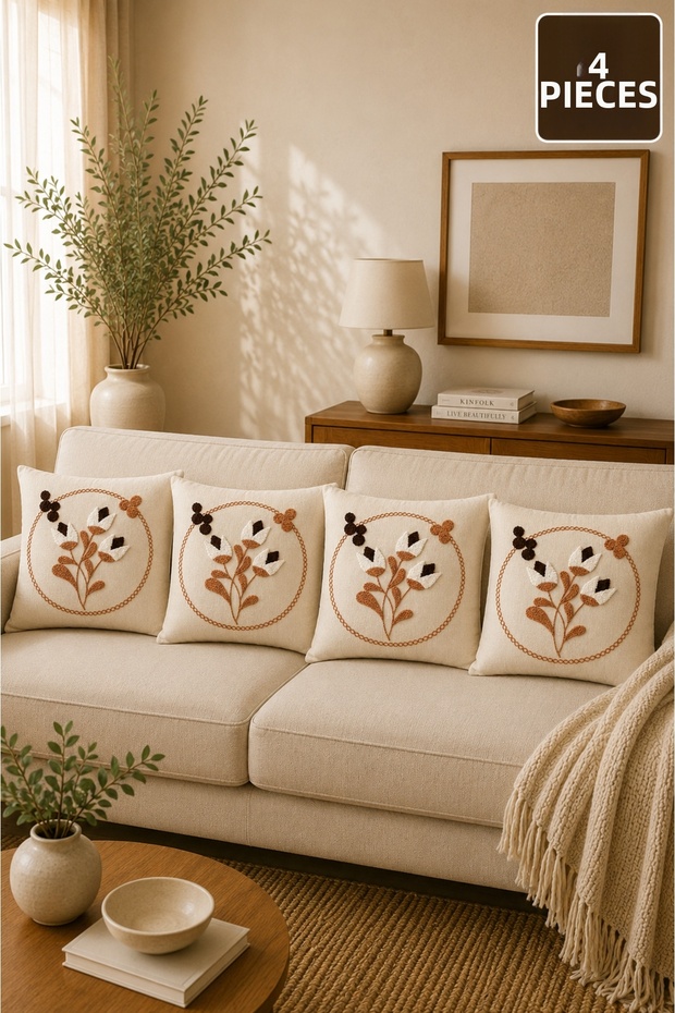 Set of 4 Punch Throw Pillow Covers – Same Color and Pattern – Decorative Linen Throw Pillow 43X43 cm
