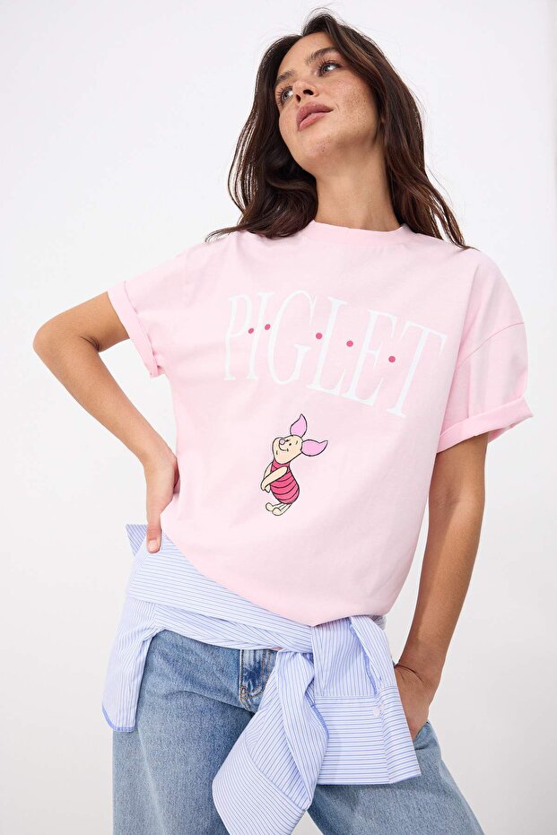 Trendyolmilla  Açık Pembe Piglet Lisanslı Relaxed/Rahat Kalıp %100 Pamuk Örme T-Shirt TWOSS26TS00141 - Görsel 2