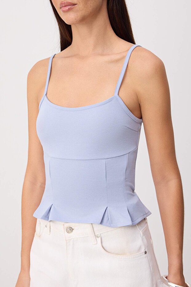 Açık/Bebe Mavi Fitted/Vücuda Oturan Kare Yaka Kolsuz Yumuşak Örme Bluz TWOSS26BZ00626 - 3