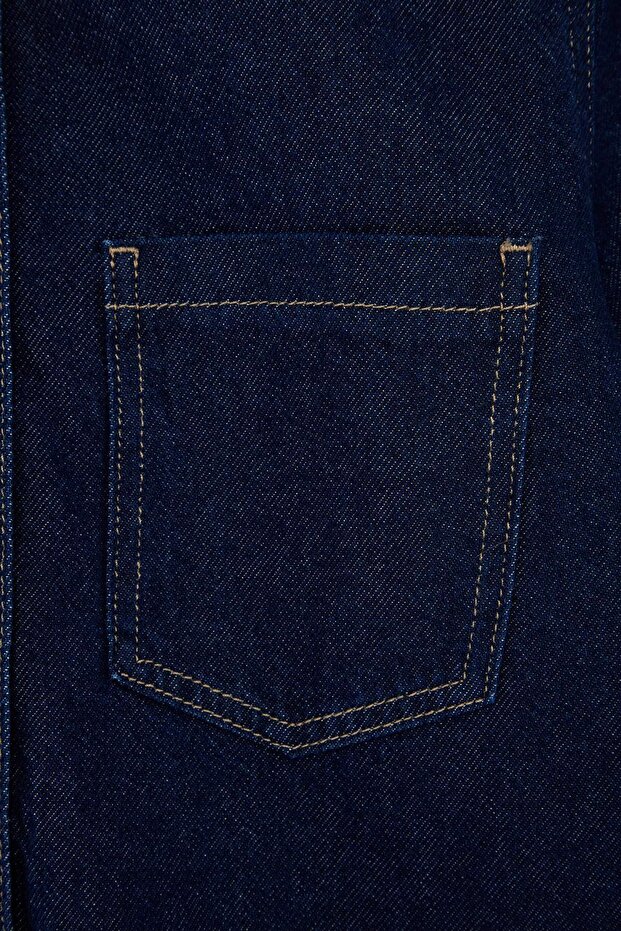 Lacivert Tencel Karışımlı Kısa Kol Düğme Detaylı Denim Gömlek TWOSS26GO00193 - 6