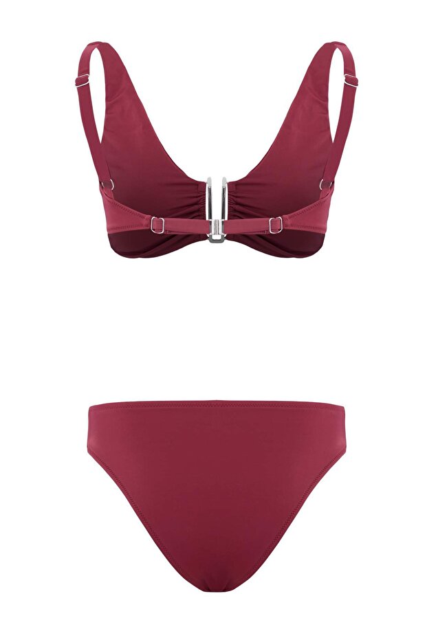Vişne Bralette Kaplı Hipster Yüksek Bel Bikini Takımı TBESS26BT00177 - 6