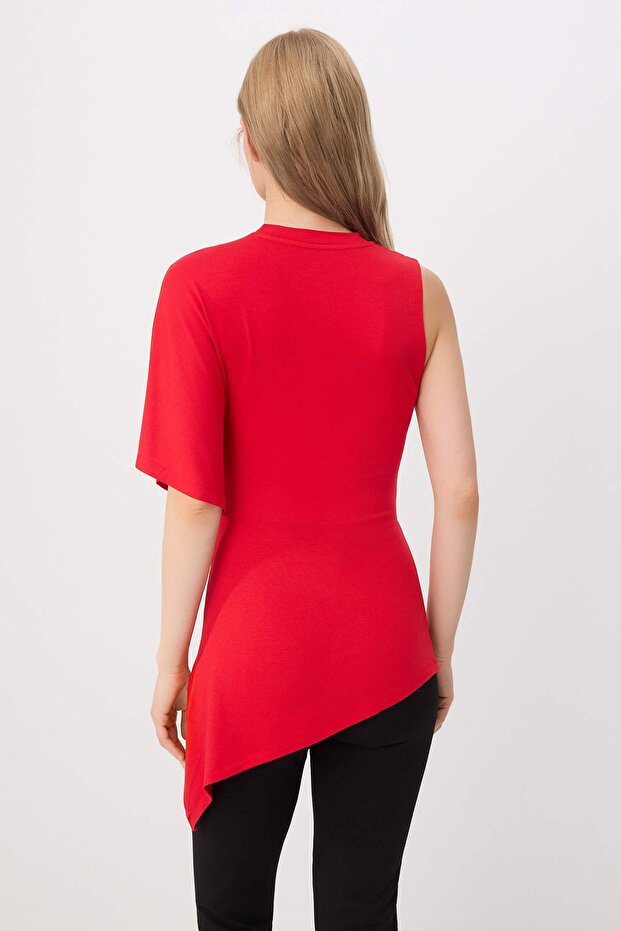 Kırmızı Fitted/Vücuda Oturan Yarasa Kol Uzun Esnek Örme Bluz TWOSS26BZ00959 - 4