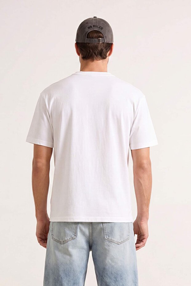 Kırmızı - Beyaz Oversize/Rahat Kesim %100 Pamuk T-Shirt TMNSS24TS00038 - 3