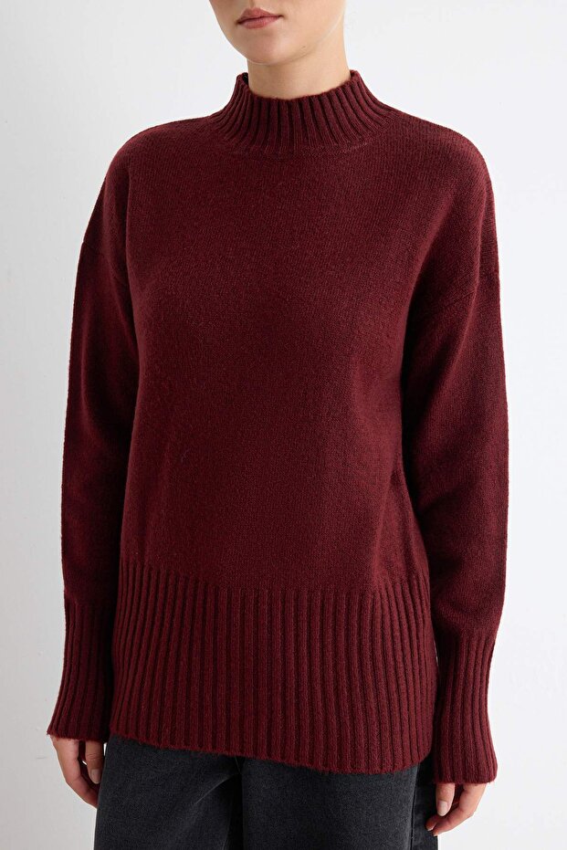 Bordo Geniş Kalıp Yumuşak Dokulu Basic Triko Kazak TWOAW23KZ00490 - 4