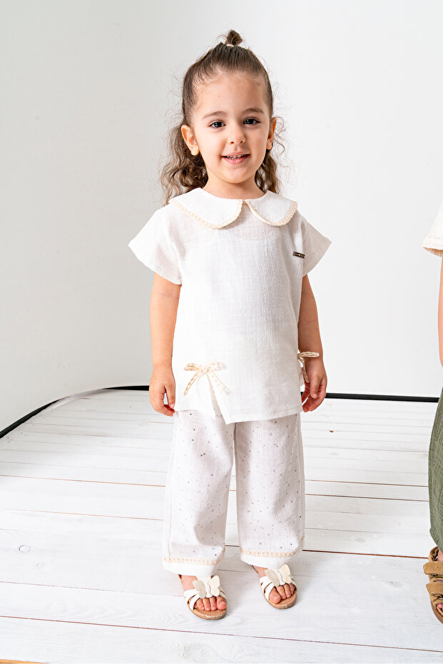 Stone Printed Trousers Short Sleeve 2-Piece Summer Girl Set 3708 Smr