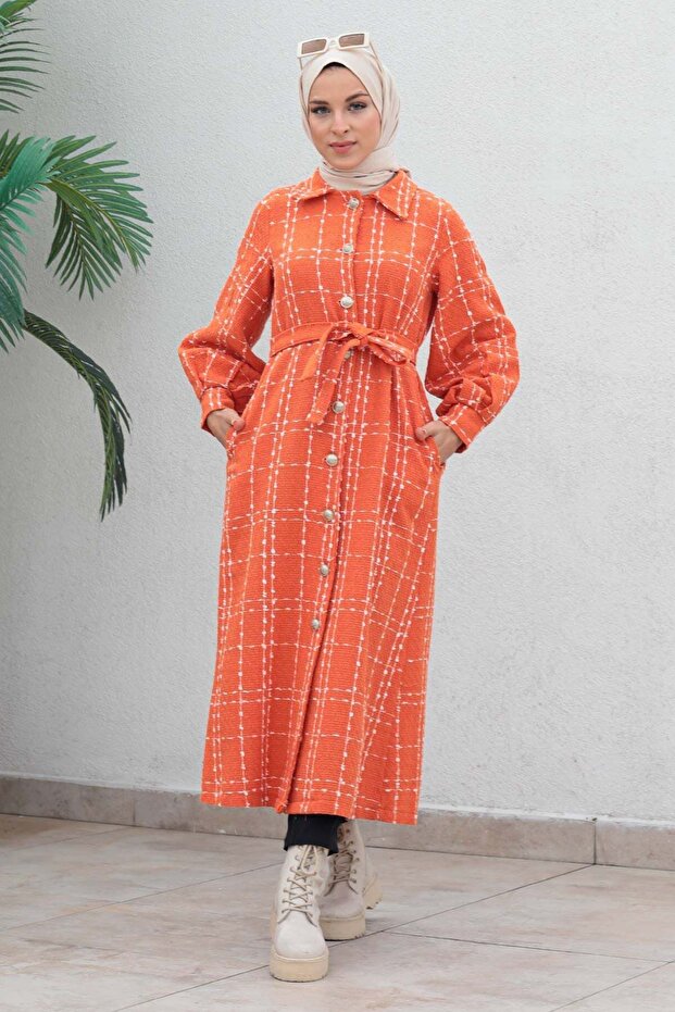 Buttoned Cashmere Coat Orange 19600 - 1