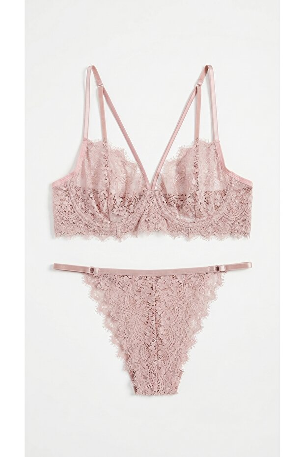 Powder Narrow Mold Aura Ruched Bra Panty Set