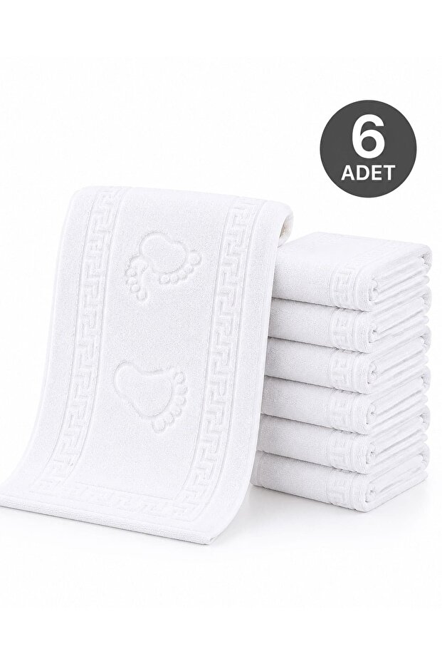 6-Piece Bath Foot Towel Set White Striped 50X70 cm
