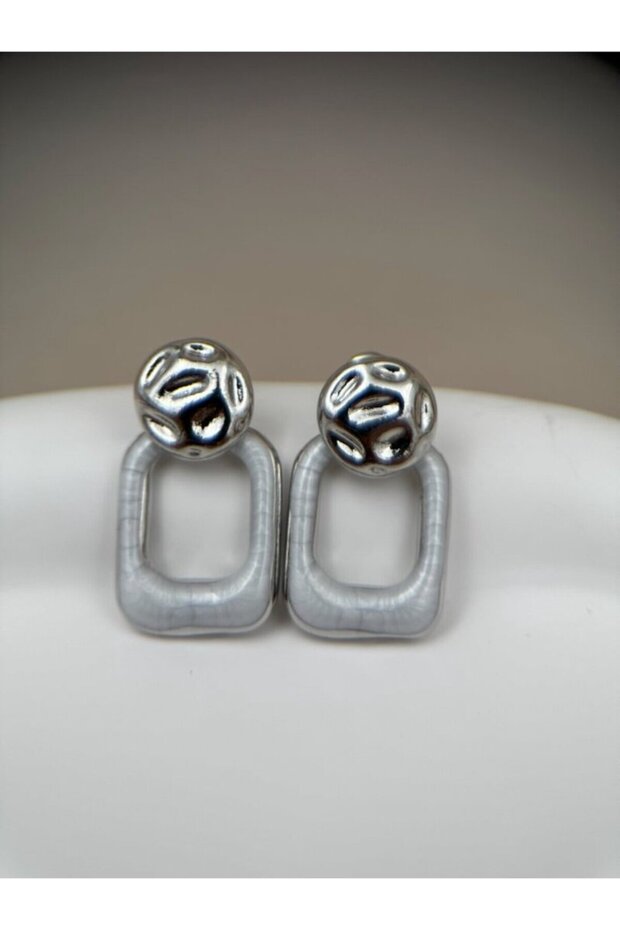 Modern Design Silver Tone Rectangular Form Earrings - 3