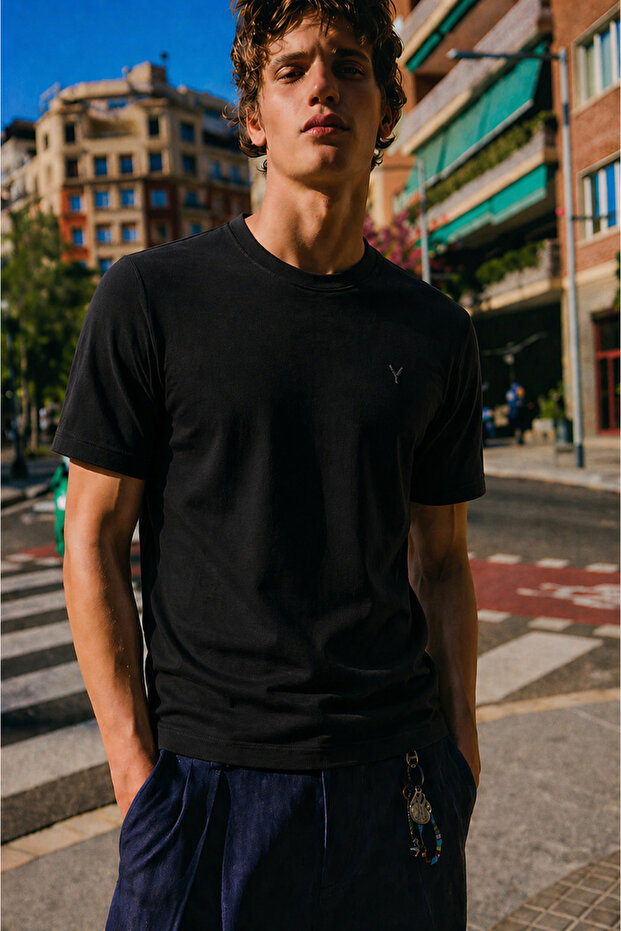 Men's 100% Cotton Basic Black Short Sleeve T-Shirt