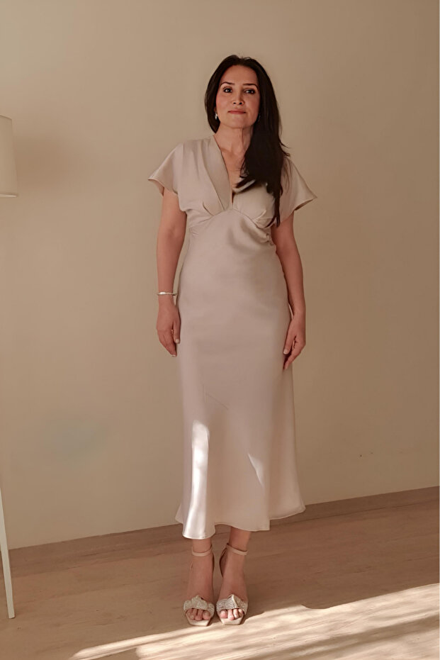 Midi V-Neck Satin Dress