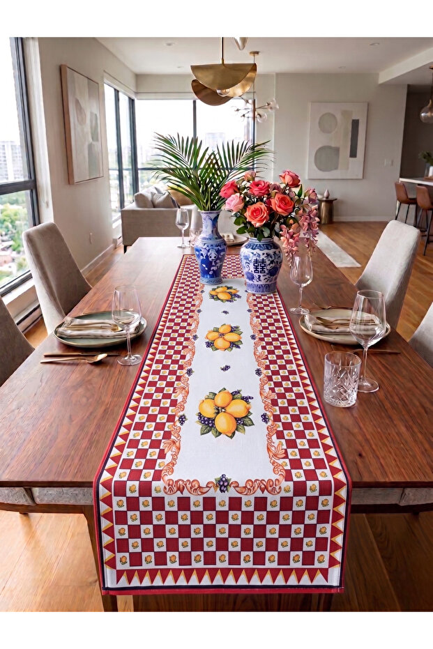 Lemon Patterned Decorative Runner - 40X140 cm