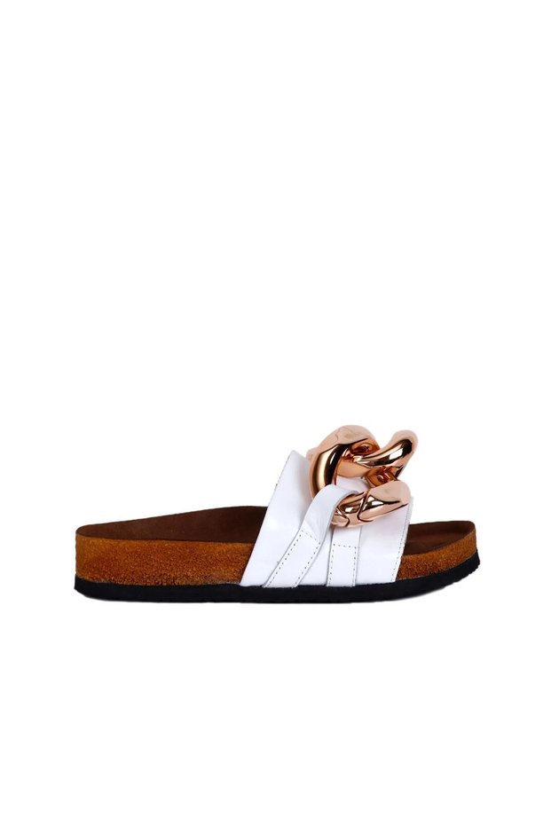 White Napa Leather Women's Flat Slippers 05Wt066