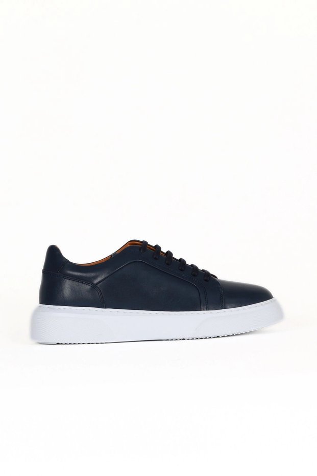 Navy Blue Antique Leather Men's Sports Shoes 32Ma104