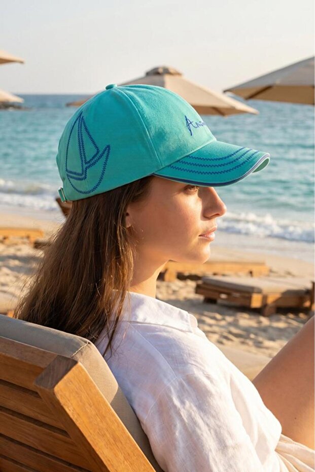 Sailboat Embroidery Baseball Cap – Turquoise Cotton Unisex Nautical Summer Hat