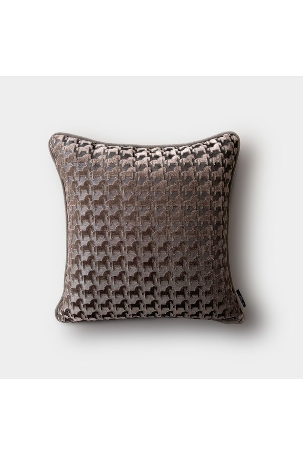 "Troya" Horse Figured Cushion Cover-45X45-Brown