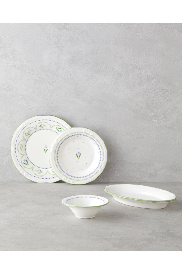 Lavender Porcelain Breakfast Set 12 Pieces for 6 People Green-Blue