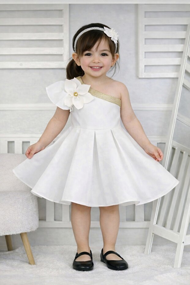 Girls' White Floral Dress