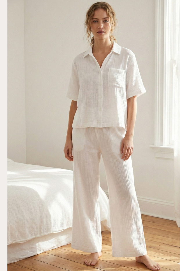 Women's Muslin Underwear 100% Cotton Palazzo Pants White
