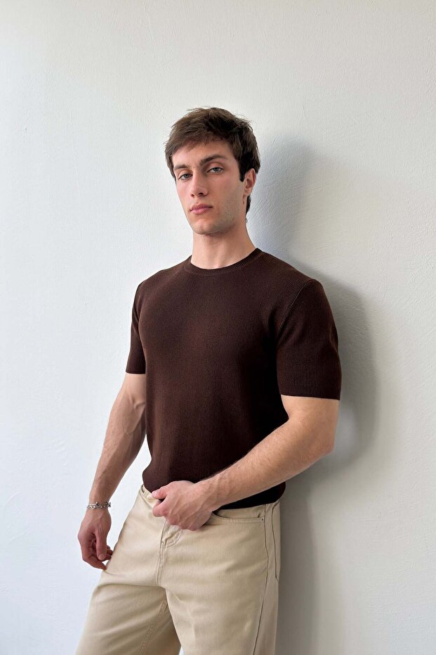 Ribbed Knitwear Short Sleeve T-Shirt