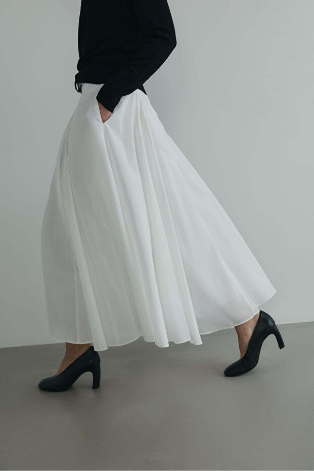 White Liza Belted Skirt