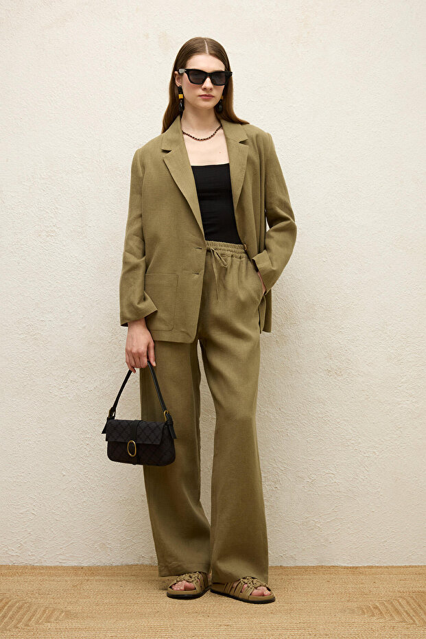 Comfortable Linen Pants with Pockets Khaki