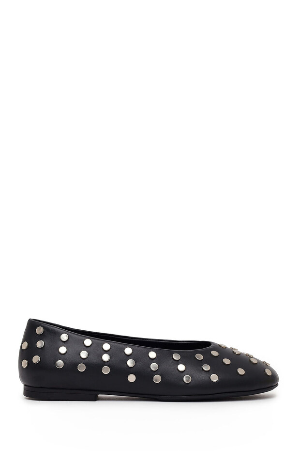 Women's Black Studded Leather Ballerinas 26Pfd271418