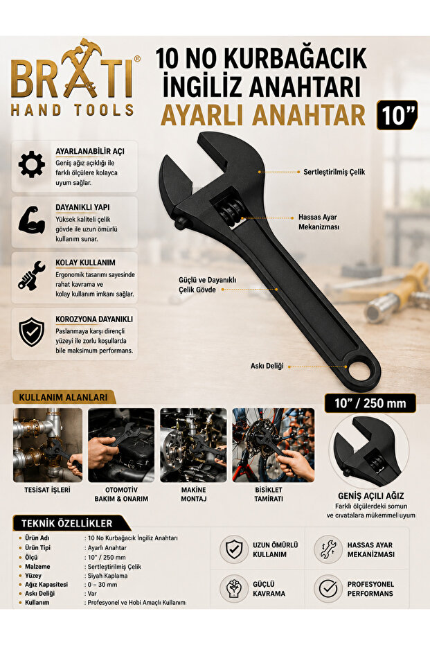 10'' Frog Wrench Adjustable Spanner 10 No