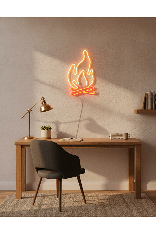 Alev (Ateş) Figürlü LED Neon Duvar Tablosu | Modern Aydınlatma Dekoru | Salon Yatak Odası - 5