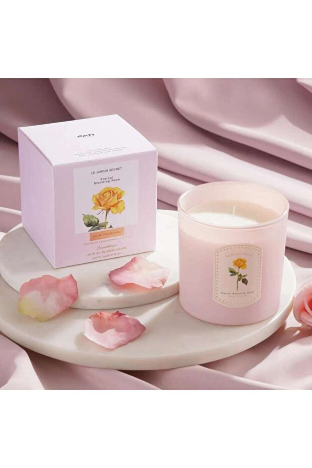 Le Jardin Secret Eternal Blooming Rose Scented Jar Candle 400gm - Pink - 45hrs