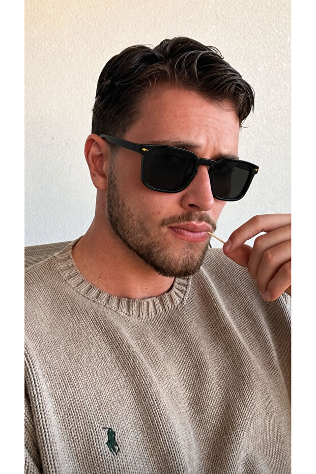 نظارات شمسية للرجال من Berlin Black Square Rectangular Bone للرجال من الموسم الجديد مع حماية من الأشعة فوق البنفسجية Uv400