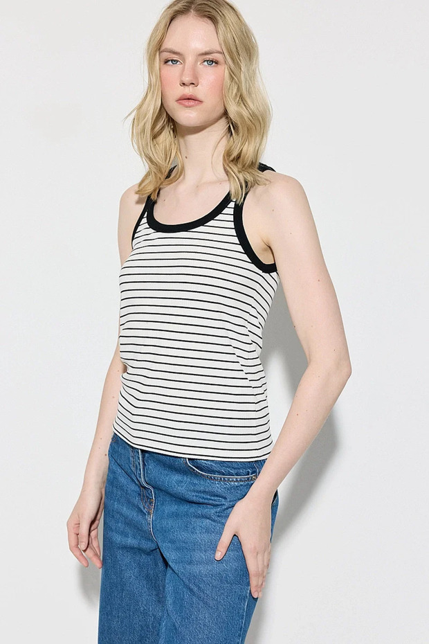 Striped Cotton Undershirt - Black - 3