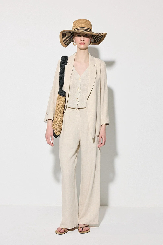 Viscose Linen Relaxed Fit Unlined Jacket - Beige