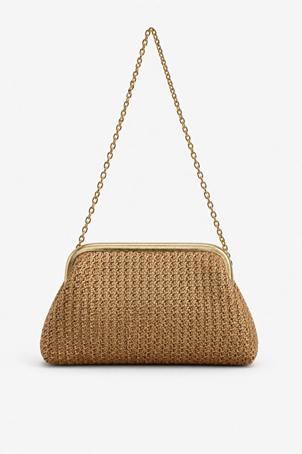 Gold Glitter Women's Chain Strap Textured Hand and Shoulder Bag – Stylish & Everyday Use