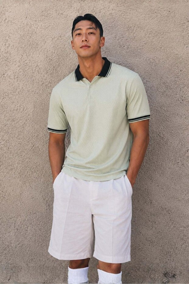 Mint Yeşili Basic Polo Yaka Tişört 5893