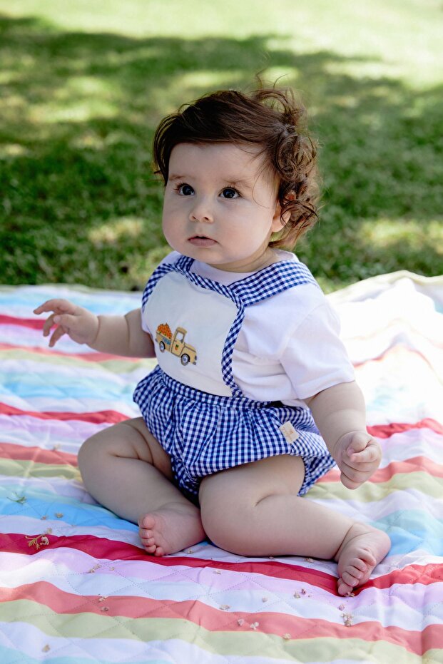 Peach truck plaid overalls