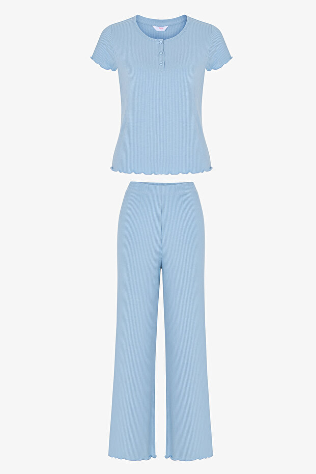 Blaues Ella Solid Pants Pyjama-Set - 6
