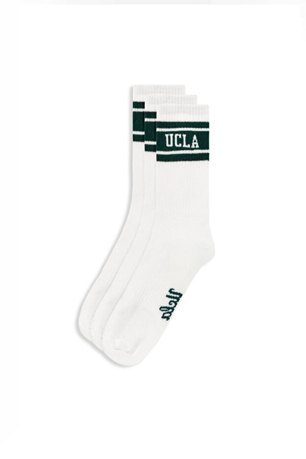 Calzada 3-Piece White-Green Long Jacquard Cotton Standard Fit Unisex Socks