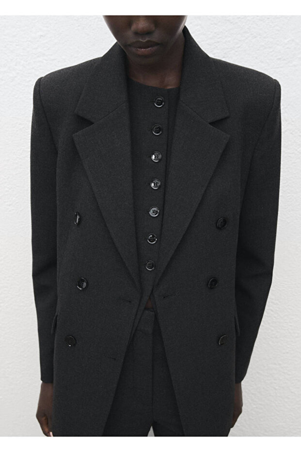 Double Button Fabric Blazer Jacket - 1