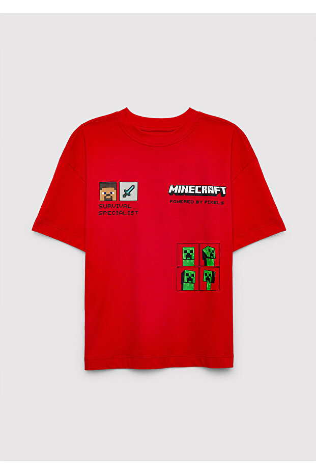 Minecraft Printed Tshirt Dark Red - 4