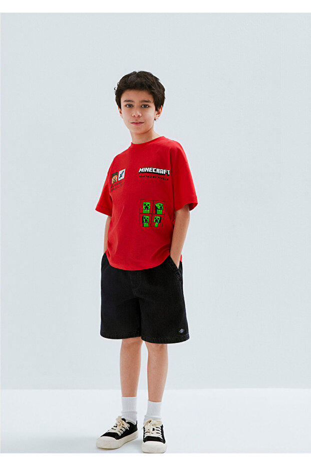 Minecraft Printed Tshirt Dark Red - 2